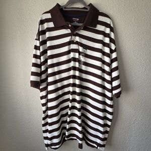 NWT St John’s Bay Heritage Pique Polo 100% Cotton Cream Tan Brown Stripes 3XL